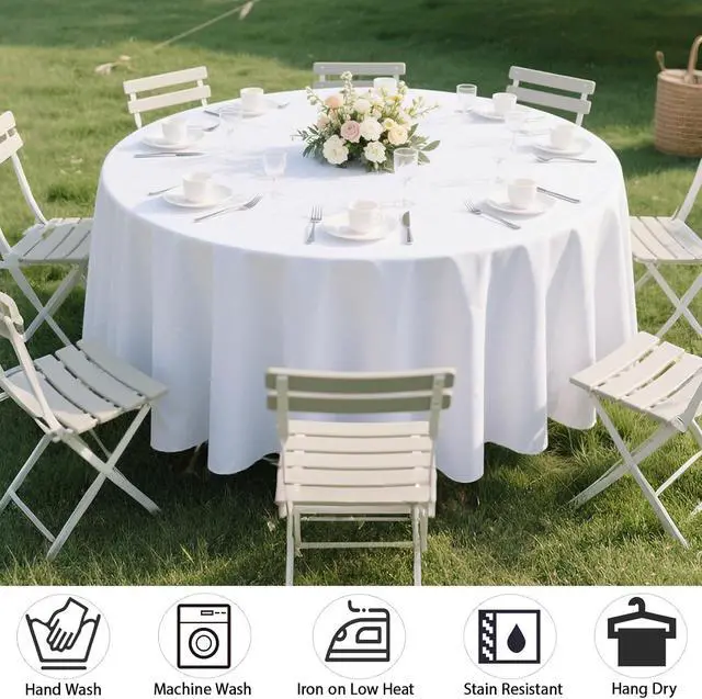 Alt view image 3 of 6 - MRJ 70 Inch Round White Tablecloth Stain and Wrinkle Resistant Washable Polyester Table Cloth for Restaurant Hotel Wedding