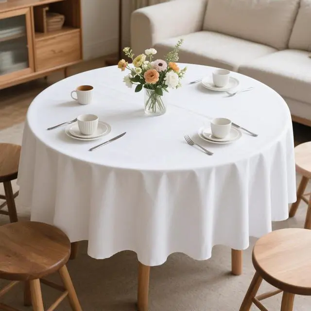 Main image of MRJ 70 Inch Round White Tablecloth Stain and Wrinkle Resistant Washable Polyester Table Cloth for Restaurant Hotel Wedding