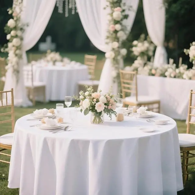 Alt view image 5 of 6 - MRJ 70 Inch Round White Tablecloth Stain and Wrinkle Resistant Washable Polyester Table Cloth for Restaurant Hotel Wedding