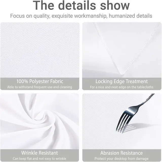 Alt view image 4 of 6 - MRJ 70 Inch Round White Tablecloth Stain and Wrinkle Resistant Washable Polyester Table Cloth for Restaurant Hotel Wedding