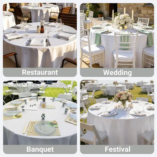 Alt view image 6 of 6 - MRJ 70 Inch Round White Tablecloth Stain and Wrinkle Resistant Washable Polyester Table Cloth for Restaurant Hotel Wedding