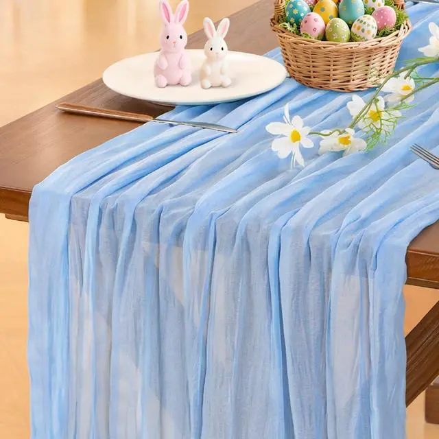 Main image of Blue Cheesecloth Table Runner Fall Boho Wedding Birthday Party Home Decor | Blue Rustic Gauze 10FT 120in Cheese Cloth Sheer Farmhouse Dining Runner for Baby Shower Bridal Holiday Decorations