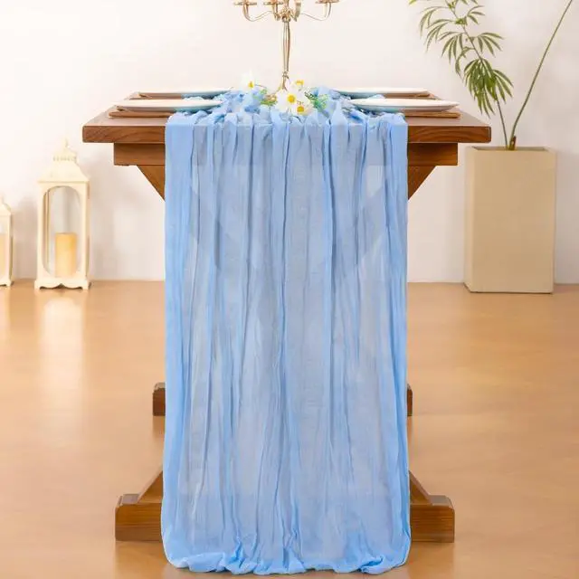 Alt view image 3 of 6 - Blue Cheesecloth Table Runner Fall Boho Wedding Birthday Party Home Decor | Blue Rustic Gauze 10FT 120in Cheese Cloth Sheer Farmhouse Dining Runner for Baby Shower Bridal Holiday Decorations