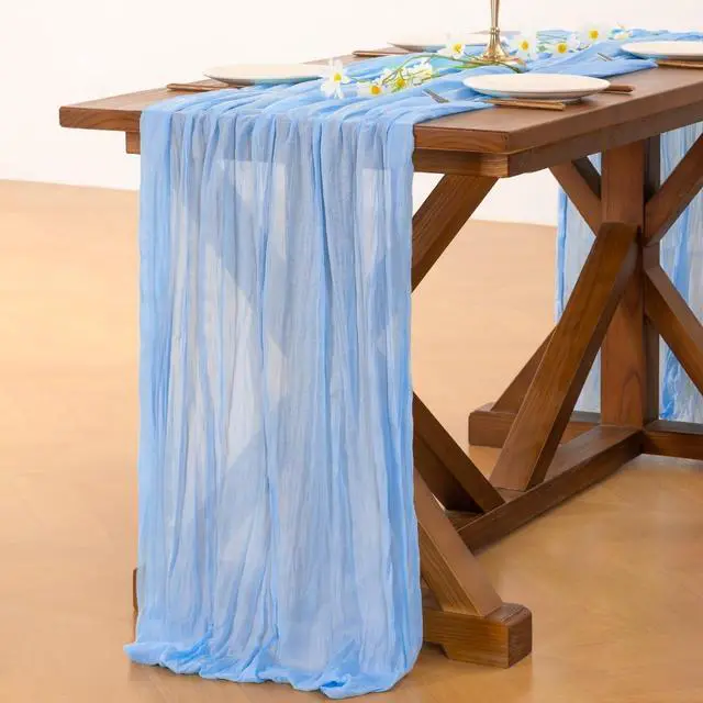 Alt view image 4 of 6 - Blue Cheesecloth Table Runner Fall Boho Wedding Birthday Party Home Decor | Blue Rustic Gauze 10FT 120in Cheese Cloth Sheer Farmhouse Dining Runner for Baby Shower Bridal Holiday Decorations