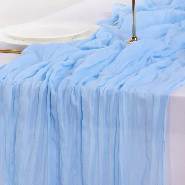 Alt view image 6 of 6 - Blue Cheesecloth Table Runner Fall Boho Wedding Birthday Party Home Decor | Blue Rustic Gauze 10FT 120in Cheese Cloth Sheer Farmhouse Dining Runner for Baby Shower Bridal Holiday Decorations