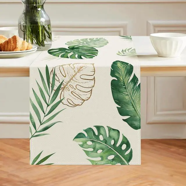 Main image of Bonhause Tropical Palm Leaves Monstera Table Runner 13x72 Inch Summer Green Plant Kitchen Dinning Table Decoration for Indoor Outdoor Home Party Decor