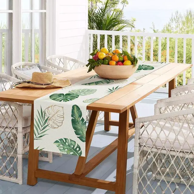 Alt view image 4 of 6 - Bonhause Tropical Palm Leaves Monstera Table Runner 13x72 Inch Summer Green Plant Kitchen Dinning Table Decoration for Indoor Outdoor Home Party Decor