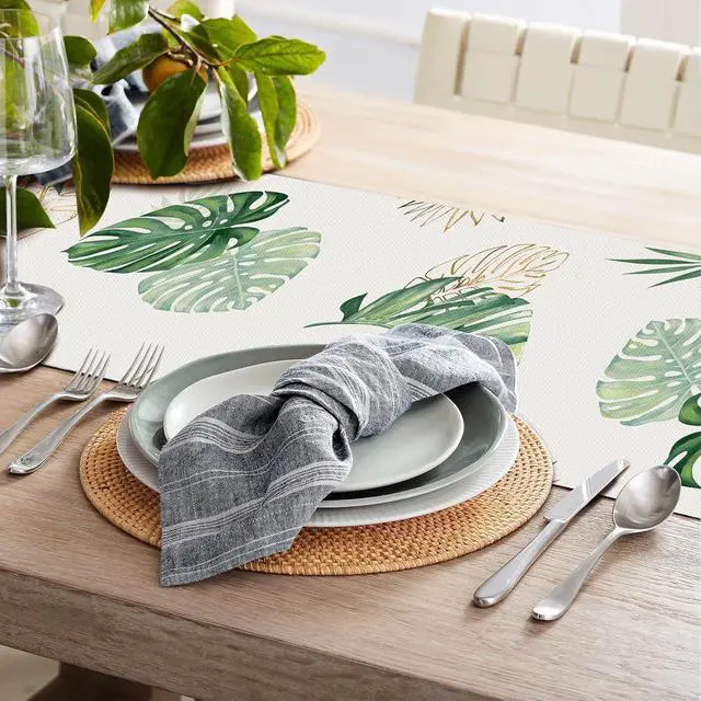 Alt view image 5 of 6 - Bonhause Tropical Palm Leaves Monstera Table Runner 13x72 Inch Summer Green Plant Kitchen Dinning Table Decoration for Indoor Outdoor Home Party Decor