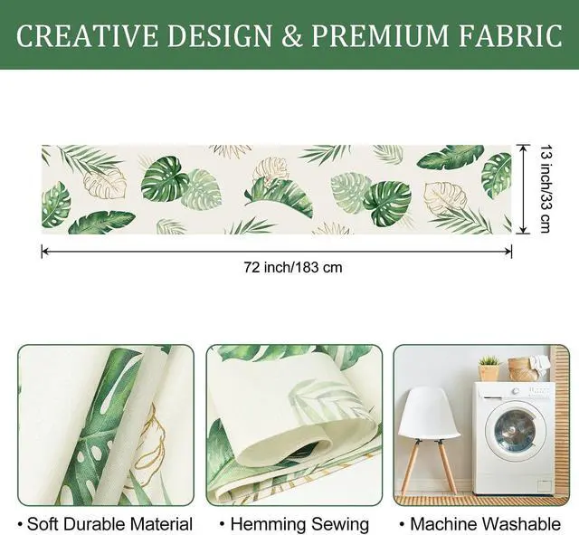 Alt view image 6 of 6 - Bonhause Tropical Palm Leaves Monstera Table Runner 13x72 Inch Summer Green Plant Kitchen Dinning Table Decoration for Indoor Outdoor Home Party Decor