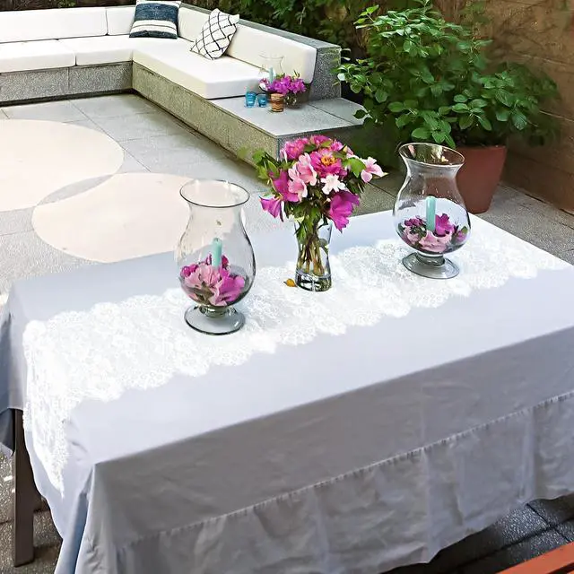 Alt view image 4 of 7 - 2 Pcs White Lace Table Runner 14 x 120 Inch Vintage Table Runner for Wedding Bridal Shower Baby Shower Party Table Decoration Rustic Rose Embroidered Boho Lace Runners
