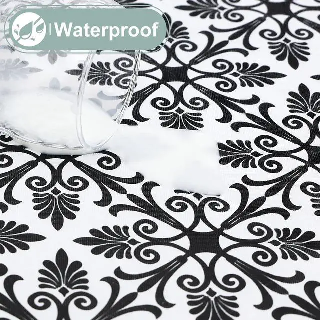 Alt view image 3 of 7 - misaya Rectangle Vinyl Table Cloth, Elastic Fitted Flannel Backed Tablecloth, Waterproof Plastic Table Cover Fits 4 Foot Folding Tables for Picnic, Camping, Outdoor (Black, 24" x 48")