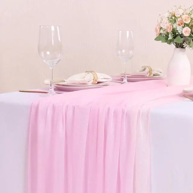 Alt view image 2 of 7 - 10FT Blushing Pink Chiffon Table Runner 30x120 Inches Spring Boho Sheer Fabric Table Runner for Wedding BridalShower Birthday Party Valentine's Day Decorations