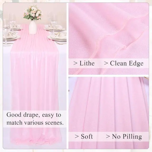 Alt view image 4 of 7 - 10FT Blushing Pink Chiffon Table Runner 30x120 Inches Spring Boho Sheer Fabric Table Runner for Wedding BridalShower Birthday Party Valentine's Day Decorations