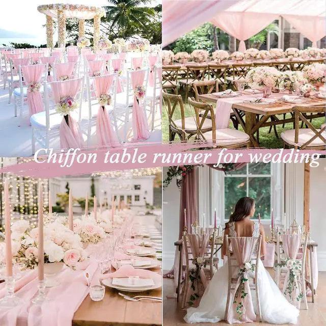 Alt view image 6 of 7 - 10FT Blushing Pink Chiffon Table Runner 30x120 Inches Spring Boho Sheer Fabric Table Runner for Wedding BridalShower Birthday Party Valentine's Day Decorations