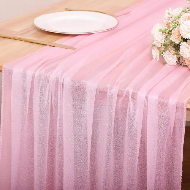 Alt view image 7 of 7 - 10FT Blushing Pink Chiffon Table Runner 30x120 Inches Spring Boho Sheer Fabric Table Runner for Wedding BridalShower Birthday Party Valentine's Day Decorations