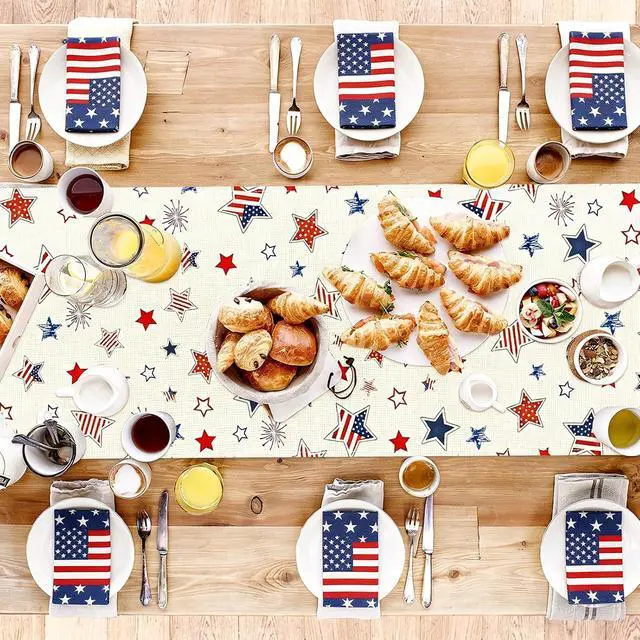 Alt view image 5 of 7 - 72 x 13 Inches Freedom Stars Table Runner, Red White Blue Stars and Fireworks Design for Independence Day, 4th of July, Patriotic Celebrations, Summer Party Decorations, Festive Dining Table Decor