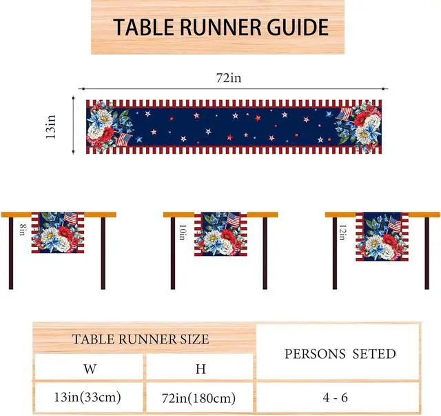 Alt view image 7 of 7 - Watercolor Red White and Blue American Flag Stars Table Runner 4th of July Memorial Day Veterans Day Patriotic Decoration and Supplies for Home 13x72 Inch