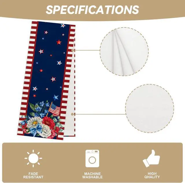 Alt view image 6 of 7 - Watercolor Red White and Blue American Flag Stars Table Runner 4th of July Memorial Day Veterans Day Patriotic Decoration and Supplies for Home 13x72 Inch
