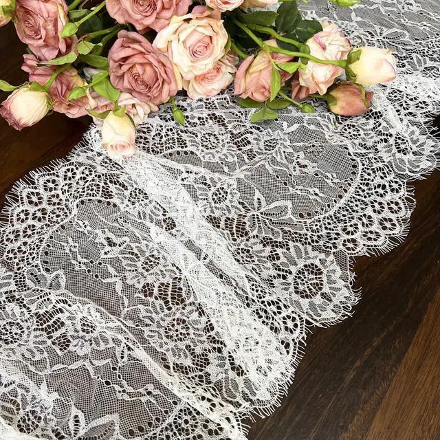 Alt view image 4 of 7 - 1 Pcs White Lace Table Runner 14 x 120 Inch Vintage Rustic Table Runner for Wedding Bridal Shower Baby Shower Party Decorations Embroidered Boho Lace Table Cloth Runners