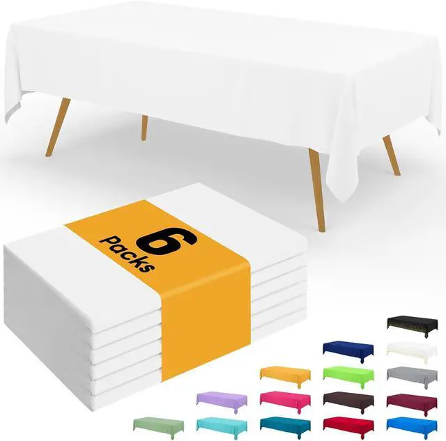 Main image of Smiry Disposable Table Cloth - 6 Pack, 54 x 108 Inch Waterproof Rectangle Tablecloths for Parties, Decorative Plastic Table Cover, Leakproof & Sturdy, White