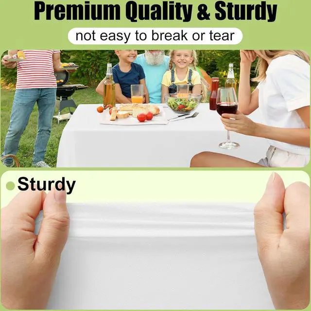 Alt view image 2 of 7 - Smiry Disposable Table Cloth - 6 Pack, 54 x 108 Inch Waterproof Rectangle Tablecloths for Parties, Decorative Plastic Table Cover, Leakproof & Sturdy, White