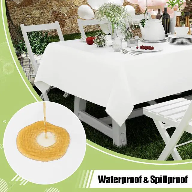 Alt view image 3 of 7 - Smiry Disposable Table Cloth - 6 Pack, 54 x 108 Inch Waterproof Rectangle Tablecloths for Parties, Decorative Plastic Table Cover, Leakproof & Sturdy, White