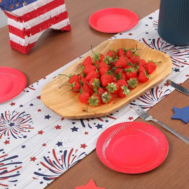 Alt view image 2 of 6 - Fireworks Table Runner 4th of July Patriotic Memorial Day Independence Day Holiday Kitchen Dining Table Decoration,Holiday Burlap Table Cover, 13 x 70 Inch, Americana Stars, Red, White, Blue.