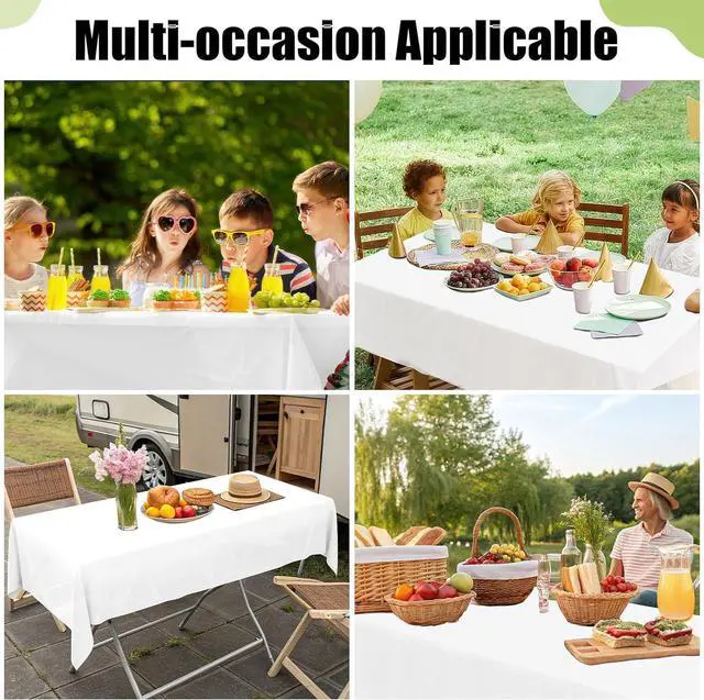 Alt view image 7 of 7 - Smiry Disposable Table Cloth - 6 Pack, 54 x 108 Inch Waterproof Rectangle Tablecloths for Parties, Decorative Plastic Table Cover, Leakproof & Sturdy, White