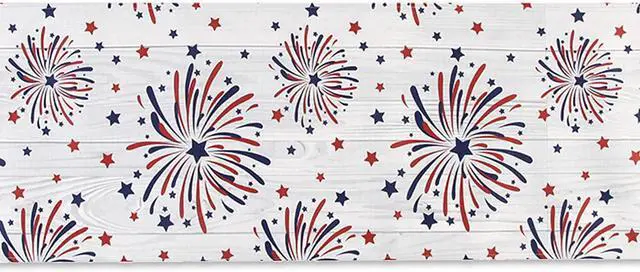 Alt view image 6 of 6 - Fireworks Table Runner 4th of July Patriotic Memorial Day Independence Day Holiday Kitchen Dining Table Decoration,Holiday Burlap Table Cover, 13 x 70 Inch, Americana Stars, Red, White, Blue.