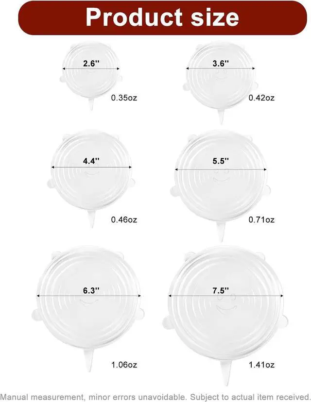 Alt view image 3 of 7 - Reusable Silicone Stretch Fresh-Keeping Lids, 6 Sizes 2.6/3.6/4.4/5.5/6.3/7.5 Inches Food Storage Covers, Fit Cup, Bowl, Plate, Fruit and Glass Bowl to Keep Food Fresh