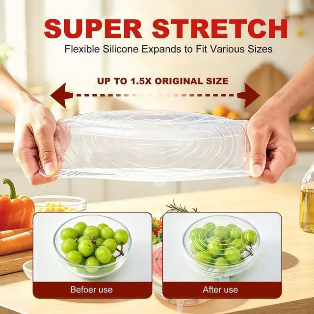 Alt view image 2 of 7 - Reusable Silicone Stretch Fresh-Keeping Lids, 6 Sizes 2.6/3.6/4.4/5.5/6.3/7.5 Inches Food Storage Covers, Fit Cup, Bowl, Plate, Fruit and Glass Bowl to Keep Food Fresh