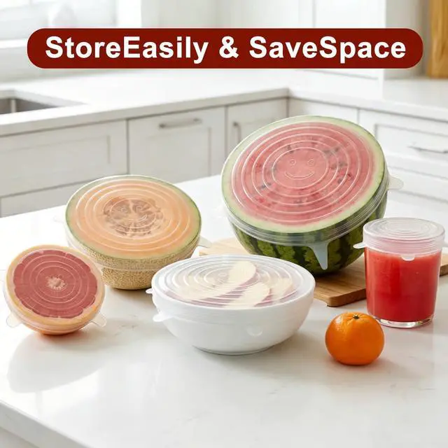 Alt view image 4 of 7 - Reusable Silicone Stretch Fresh-Keeping Lids, 6 Sizes 2.6/3.6/4.4/5.5/6.3/7.5 Inches Food Storage Covers, Fit Cup, Bowl, Plate, Fruit and Glass Bowl to Keep Food Fresh