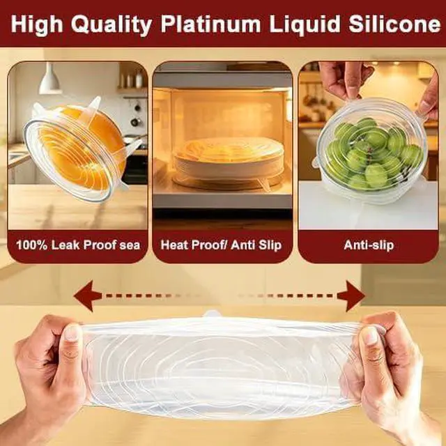 Alt view image 6 of 7 - Reusable Silicone Stretch Fresh-Keeping Lids, 6 Sizes 2.6/3.6/4.4/5.5/6.3/7.5 Inches Food Storage Covers, Fit Cup, Bowl, Plate, Fruit and Glass Bowl to Keep Food Fresh