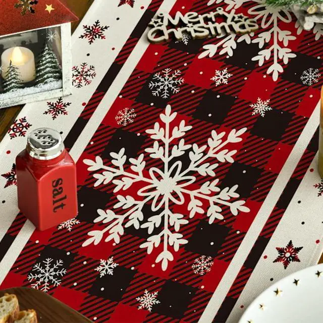 Alt view image 2 of 7 - Christmas Decorations Snowflakes Christmas Table Runner with Buffalo Plaid | Christmas Decor | Red Winter Xmas Holiday Kitchen Dining Table Decoration for Indoor Outdoor Home Party Decor 13 x 72