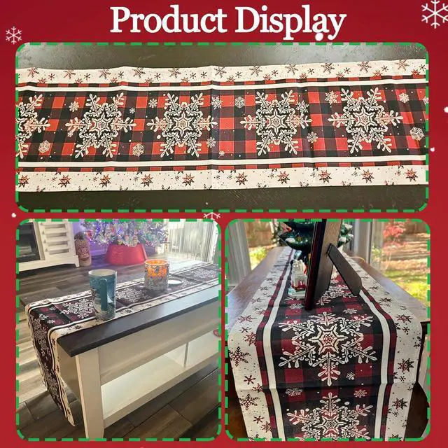 Alt view image 4 of 7 - Christmas Decorations Snowflakes Christmas Table Runner with Buffalo Plaid | Christmas Decor | Red Winter Xmas Holiday Kitchen Dining Table Decoration for Indoor Outdoor Home Party Decor 13 x 72