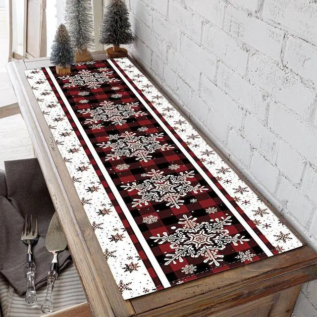 Alt view image 6 of 7 - Christmas Decorations Snowflakes Christmas Table Runner with Buffalo Plaid | Christmas Decor | Red Winter Xmas Holiday Kitchen Dining Table Decoration for Indoor Outdoor Home Party Decor 13 x 72