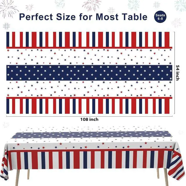 Alt view image 2 of 7 - Tbsone Patriotic 4th of July Plastic Tablecloth, Rectangle, 3 Pack | Disposable, Red White and Blue, USA Party Decorations, Independence Day Supplies, Picnic, Camping, Memorial