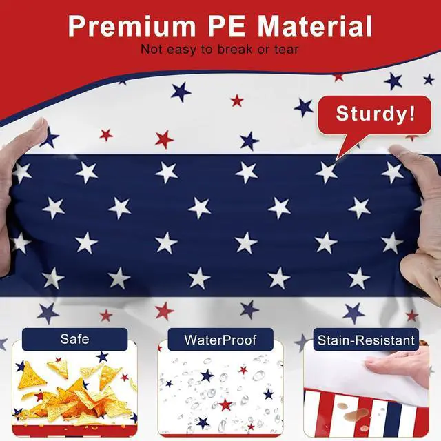 Alt view image 3 of 7 - Tbsone Patriotic 4th of July Plastic Tablecloth, Rectangle, 3 Pack | Disposable, Red White and Blue, USA Party Decorations, Independence Day Supplies, Picnic, Camping, Memorial