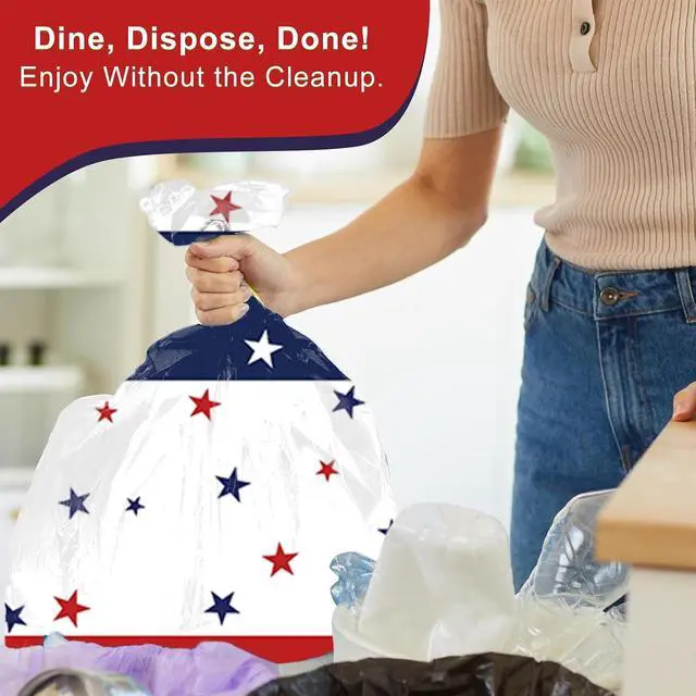 Alt view image 7 of 7 - Tbsone Patriotic 4th of July Plastic Tablecloth, Rectangle, 3 Pack | Disposable, Red White and Blue, USA Party Decorations, Independence Day Supplies, Picnic, Camping, Memorial