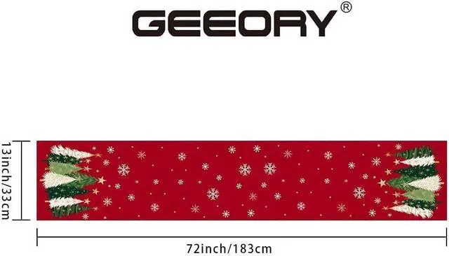 Alt view image 6 of 7 - GEEORY Christmas Table Runner 13x72 Inch, Snowflakes Trees Winter Decor | Holiday Party Decorative Farmhouse Table Decorations, Kitchen Dinning, Indoor Outdoor (Red)