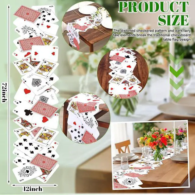 Alt view image 2 of 6 - Preboun 1 Pcs Wonderland Tea Party Decoration 12 × 72 Inches Poker Linen Table Runner Wonderland Decorations for Game Playing Birthday Halloween Party Favor Decoration