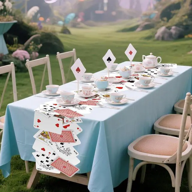 Alt view image 3 of 6 - Preboun 1 Pcs Wonderland Tea Party Decoration 12 × 72 Inches Poker Linen Table Runner Wonderland Decorations for Game Playing Birthday Halloween Party Favor Decoration