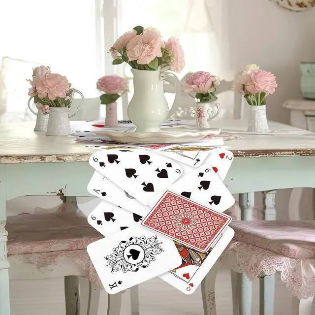 Alt view image 5 of 6 - Preboun 1 Pcs Wonderland Tea Party Decoration 12 × 72 Inches Poker Linen Table Runner Wonderland Decorations for Game Playing Birthday Halloween Party Favor Decoration