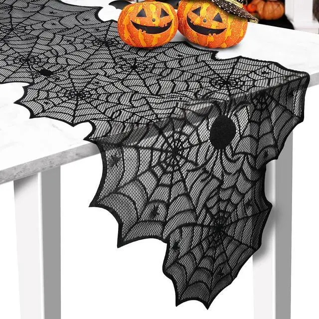 Main image of Halloween Table Runner, Black Lace Spider Web Table Runners for Halloween Decor/Party Dinner Table Decoration 18 x 72Inch