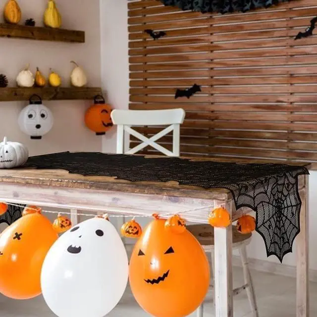 Alt view image 5 of 7 - Halloween Table Runner, Black Lace Spider Web Table Runners for Halloween Decor/Party Dinner Table Decoration 18 x 72Inch
