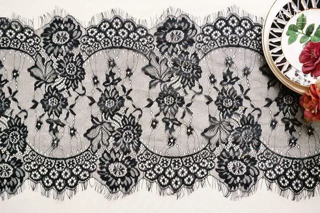 Alt view image 3 of 7 - Letjolt 2 Pcs Black Lace Table Runner Decoration 14 x 120 Inches | Anniversary Embroidered Doilies Party Supplies Vintage Centerpiece Boho Wedding Bridal Baby Shower Decorations
