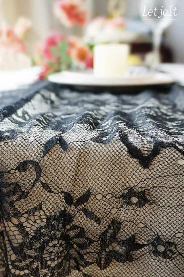 Alt view image 4 of 7 - Letjolt 2 Pcs Black Lace Table Runner Decoration 14 x 120 Inches | Anniversary Embroidered Doilies Party Supplies Vintage Centerpiece Boho Wedding Bridal Baby Shower Decorations