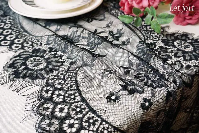 Alt view image 5 of 7 - Letjolt 2 Pcs Black Lace Table Runner Decoration 14 x 120 Inches | Anniversary Embroidered Doilies Party Supplies Vintage Centerpiece Boho Wedding Bridal Baby Shower Decorations