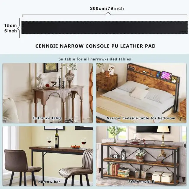 Alt view image 2 of 6 - CENNBIE Console Table Leather Cover - 78.8 x 5.9 Inches Sofa Table Narrow Long Mat - TV/Media/Gaming/Center Console Table Protector Pad for Narrow Side Table, Sideboard, Entryway Table (Black)