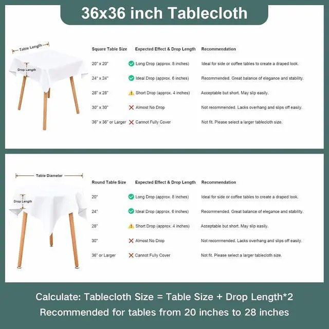 Alt view image 3 of 7 - Wolkemer Small Square Tablecloth 36 x 36 Inch Washable Fabric Table Cloth Solid White Table Cover for Nightstand End Bedside Tables Tabletop Decoration